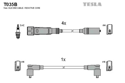 Дроти запалювання високовольтні комплект TESLA T035B