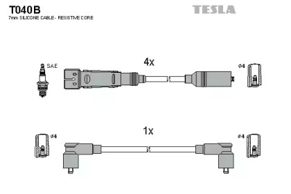 Дроти запалювання високовольтні комплект TESLA T040B