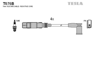 Провода зажигания высоковольтные комплект TESLA T076B