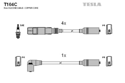 Провода зажигания высоковольтные комплект TESLA T104C