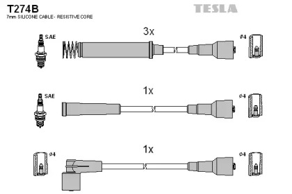 Дроти запалювання високовольтні комплект TESLA T274B