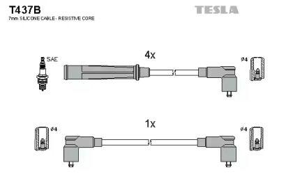 Дроти запалювання високовольтні комплект TESLA T437B