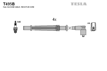 Провода зажигания высоковольтные комплект TESLA T495B