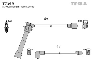 Провода зажигания высоковольтные комплект TESLA T735B