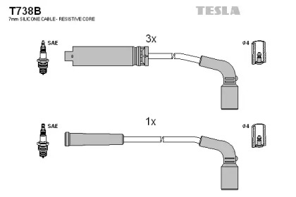 Провода зажигания высоковольтные комплект TESLA T738B