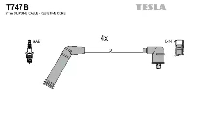 Дроти запалювання високовольтні комплект TESLA T747B