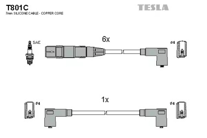Провода зажигания высоковольтные комплект TESLA T801C