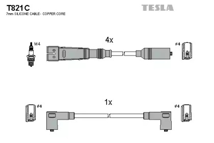 Дроти запалювання високовольтні комплект TESLA T821C