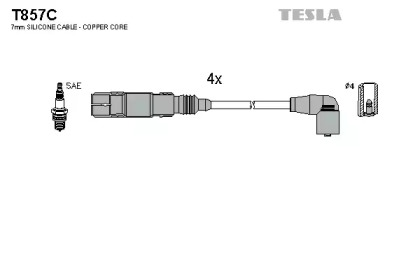 Провода зажигания высоковольтные комплект TESLA T857C