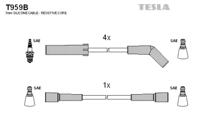 Провода зажигания высоковольтные комплект TESLA T959B