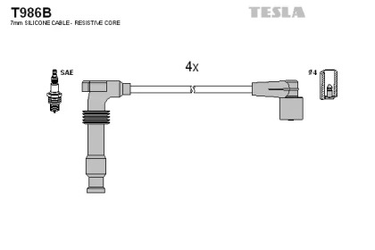 Дроти запалювання високовольтні комплект TESLA T986B