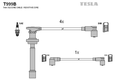 Провода зажигания высоковольтные комплект TESLA T999B