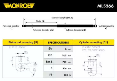Амортизатор капота MONROE ML5266