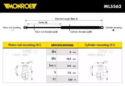 Амортизатор капоту MONROE ML5562