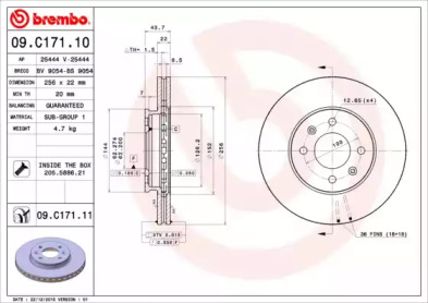 Диск тормозной передний BREMBO 09.C171.11
