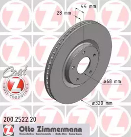 Диск тормозной передний ZIMMERMANN 200.2522.20