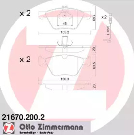 Колодки тормозные ZIMMERMANN 21670.200.2