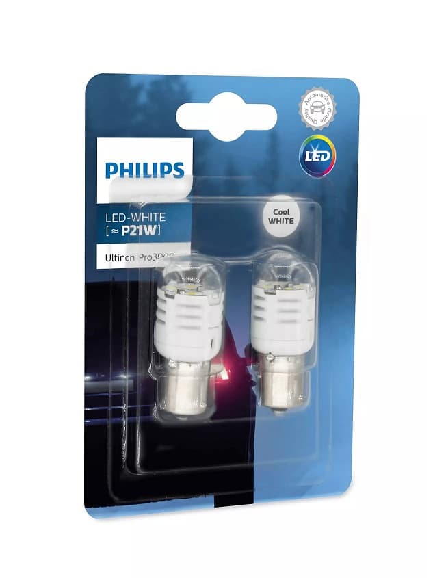 Лампы LED P21 BA15S white Ultinon Pro3000 6000K к-т 2шт. PHILIPS 11498U30CWB2