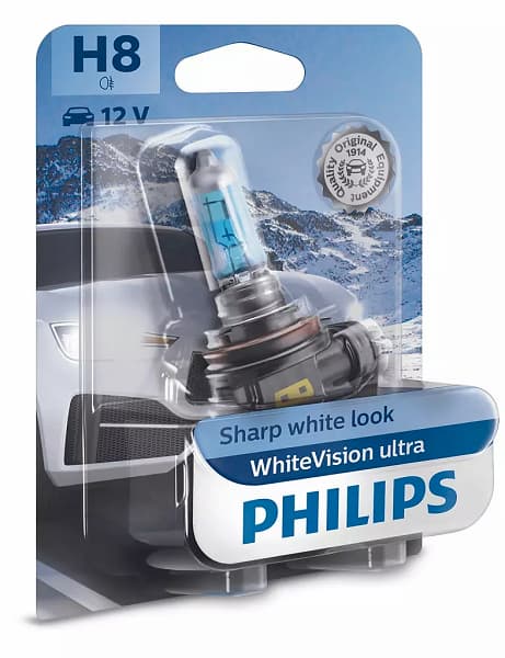 Лампа H8 3800K PGJ19-1 WhiteVision ultra PHILIPS 12360WVUB1