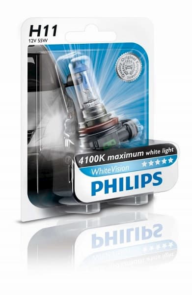 Лампа H11 PGJ19-2 55W WhiteVision ultra 4000K 1шт PHILIPS 12362WVUB1
