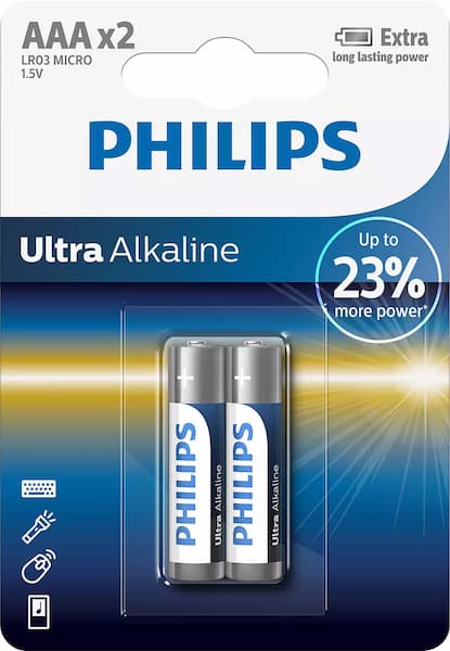 Батарейки щелочные AAA (LR03) Ultra Alkaline 2шт PHILIPS LR03E2B10