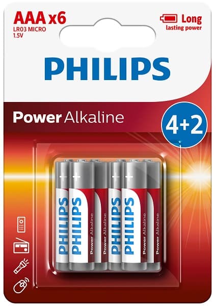 Батарейки щелочные AAA (LR03) Power Alkaline 6шт PHILIPS LR03P6BP10