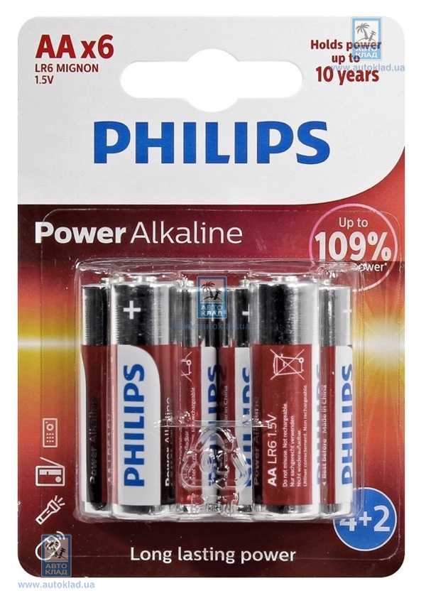 Батарейки щелочные AA (LR06) Power Alkaline 6шт. PHILIPS LR6P6BP10