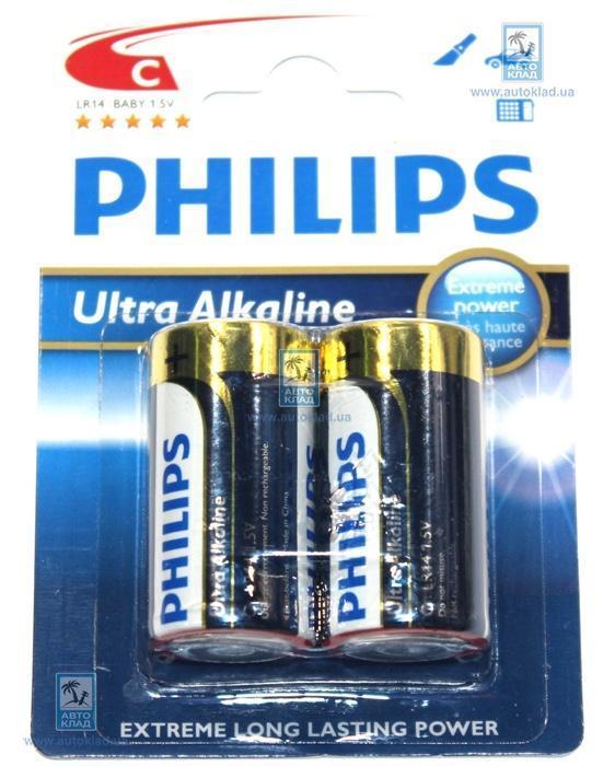 Батарейки щелочные C (LR14) Ultra Alkaline 2шт. PHILIPS LR14E2B10