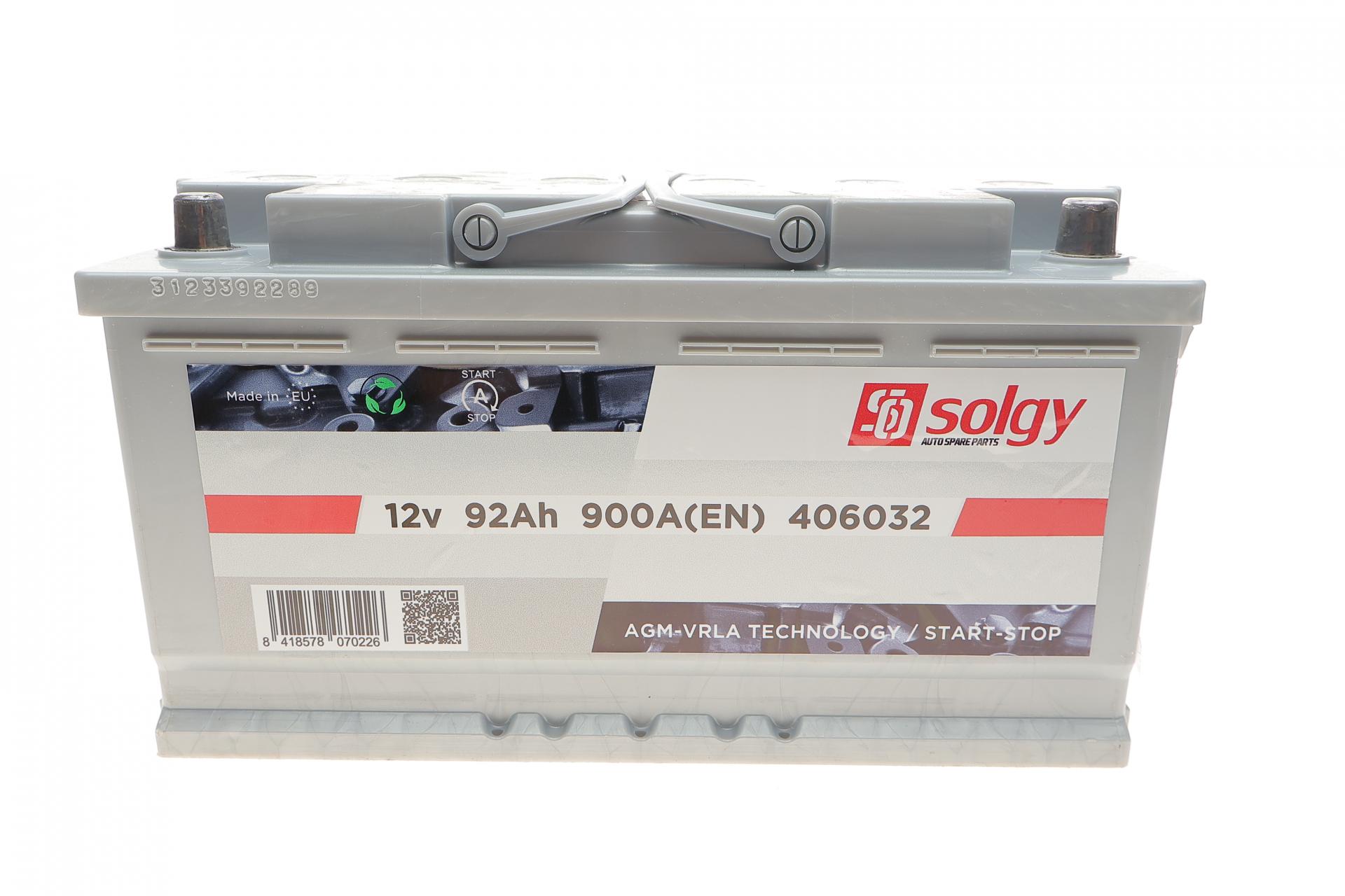 Аккумулятор 92Ah 900A Start-Stop AGM SOLGY 406032