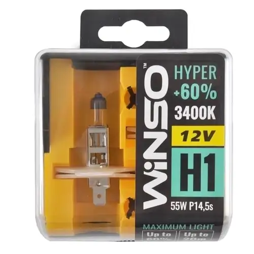 Лампа H1 HYPER +60% 55W P14.5s SET WINSO 712130