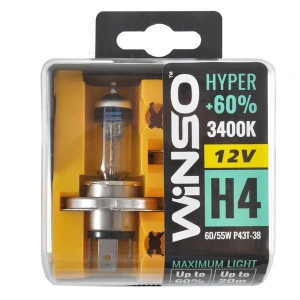 Лампа H4 HYPER +60% 60/55W P43t-38 SET WINSO 712430